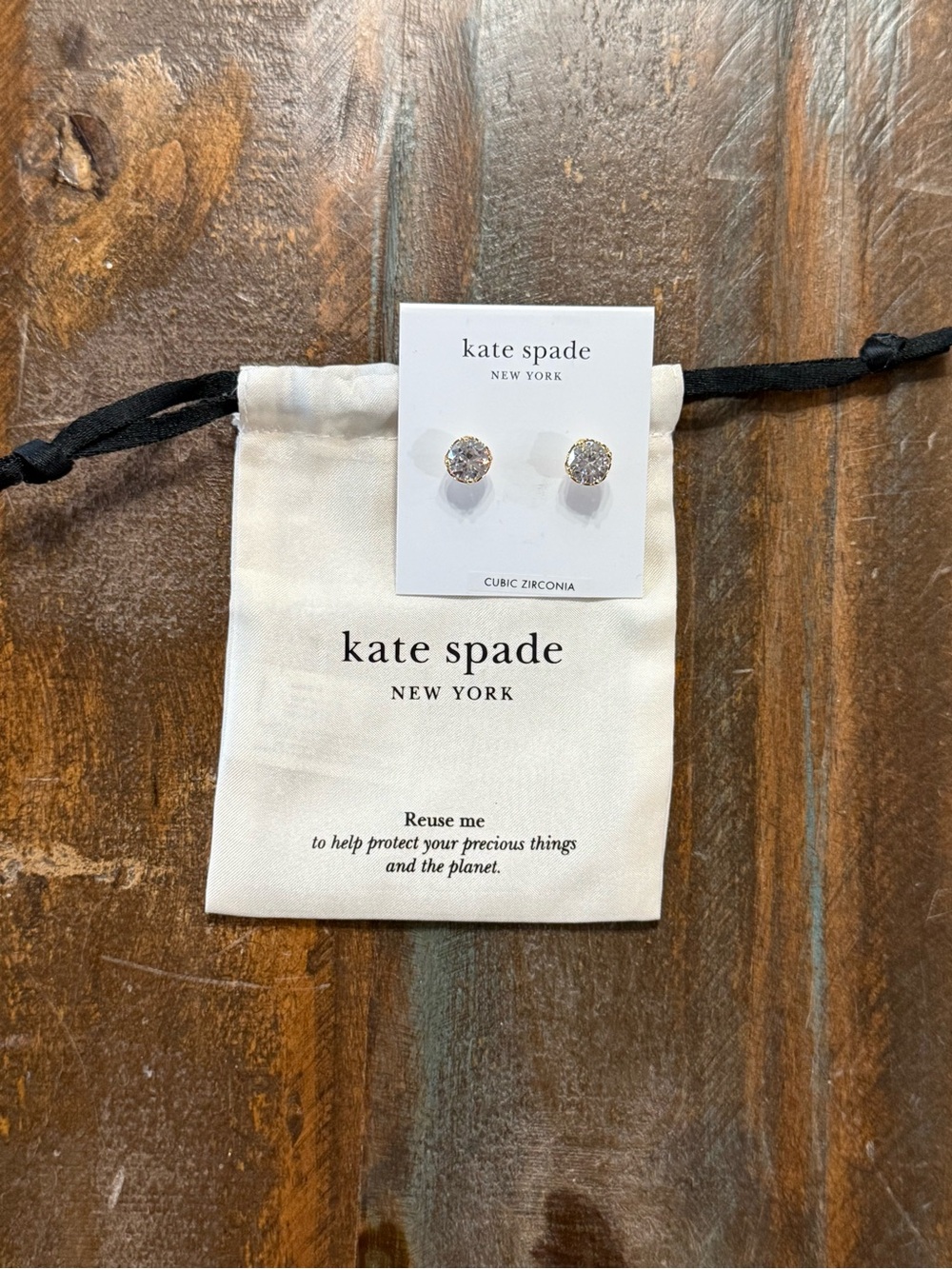 Kate Spade New York That Sparkle Cubic Zirconia Stud Earrings Gold Tone NWT
